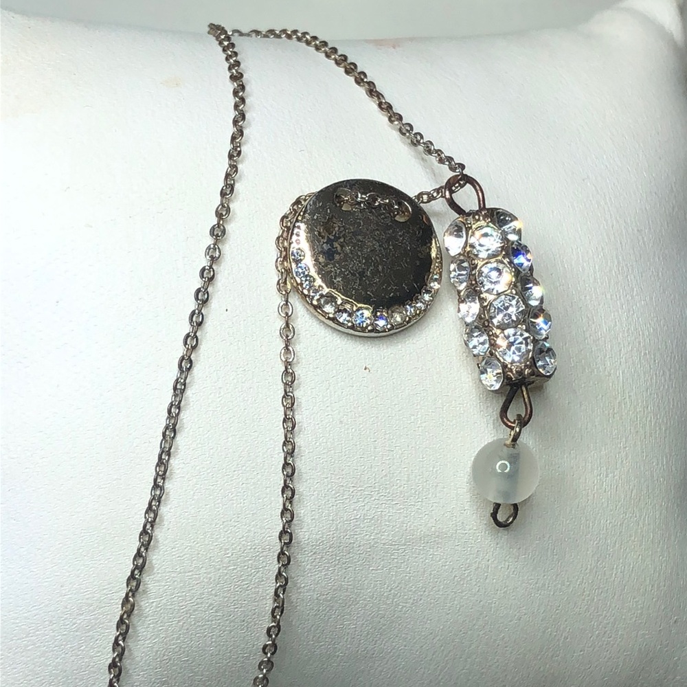 Rhinestone Pendant Necklace in Silver Tone with Clear Crystals